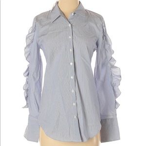 Women blue long sleeve stripe button down shirt S